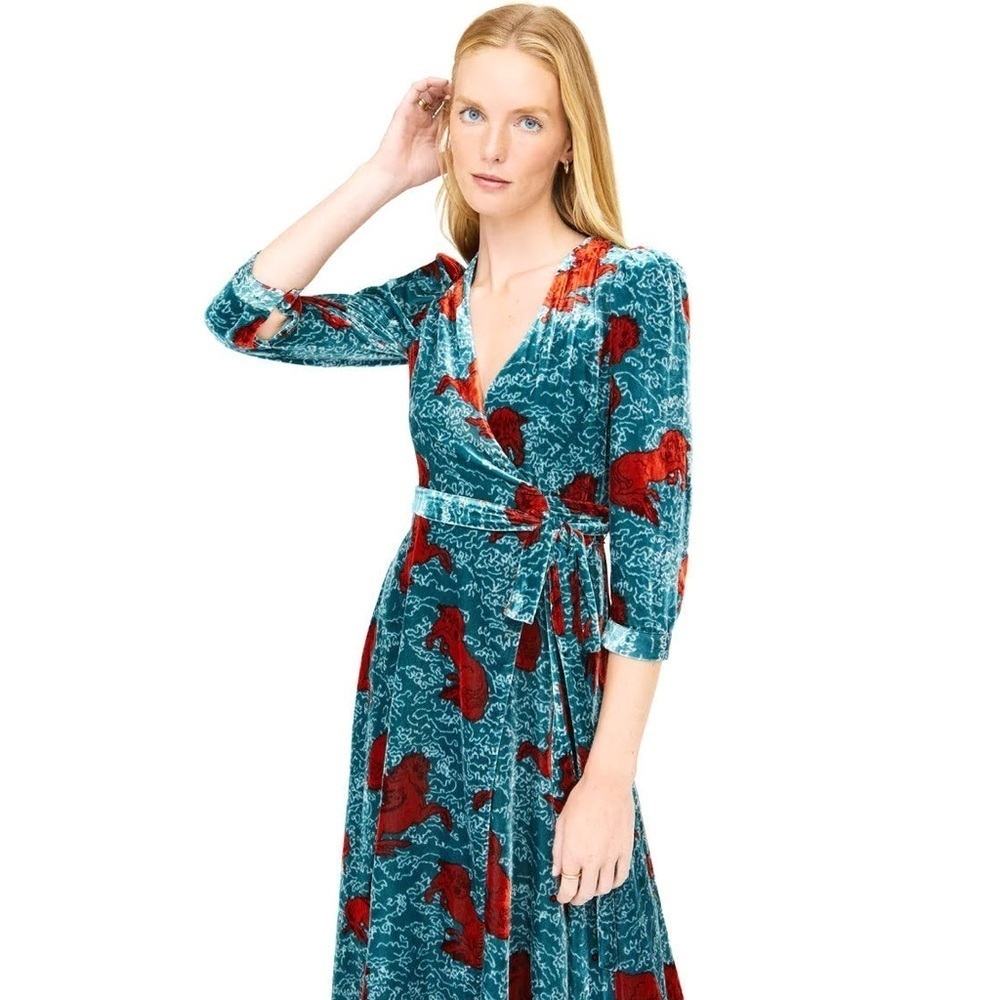 RHODE Blue Plunge Neck Sundress with Cuffed Sleeves - Picture 2 of 10